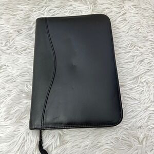 Scully Italia Black Leather Zip‎ Around Letterpad Organizer Binder 9" x 6.5"